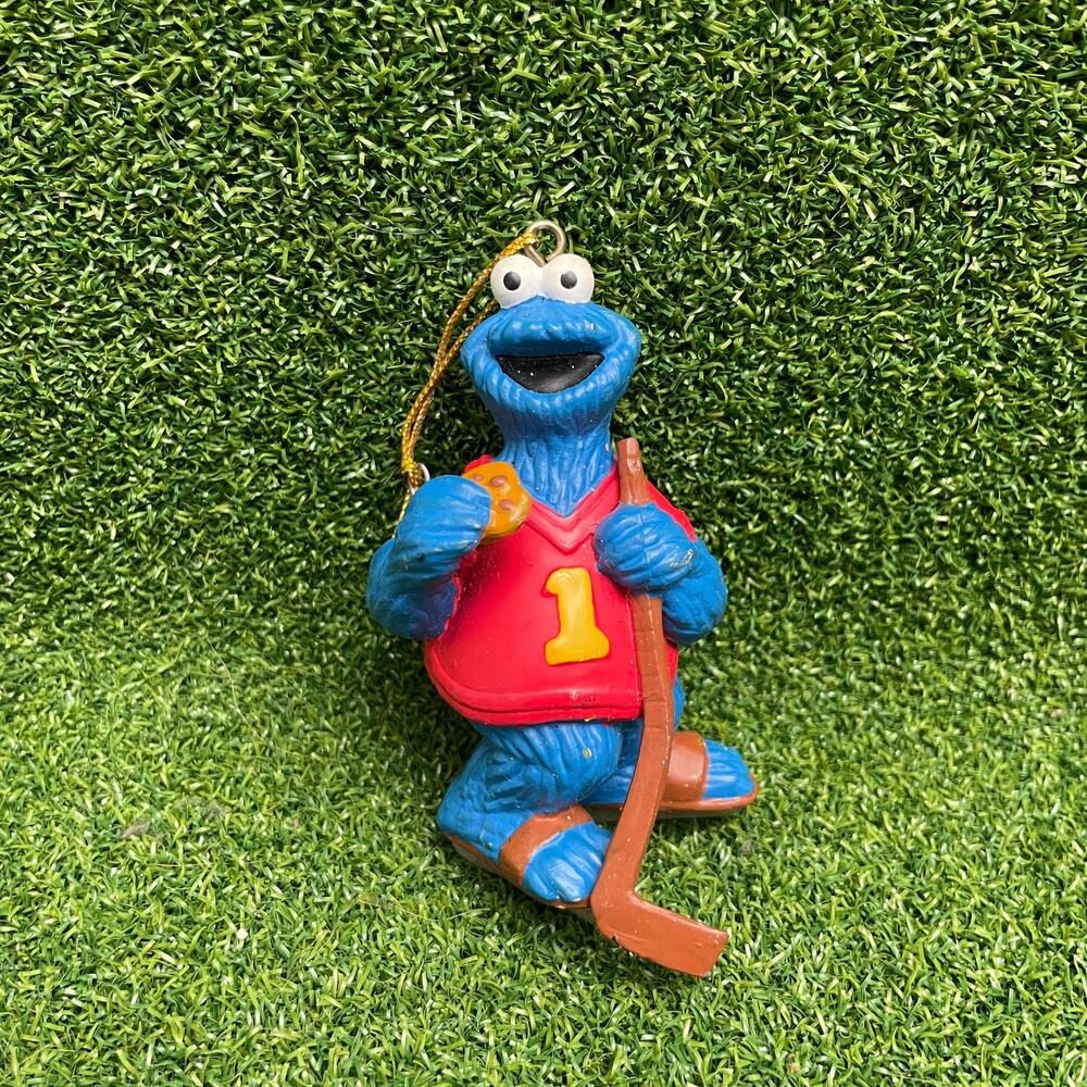 Vintage Sesame Street Cookie Monster Hockey Christmas Ornament
